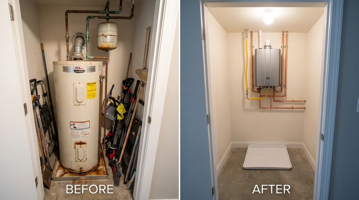 Tank water heater versus wall-mounted tankless unit comparison for Camino, CA homeowners