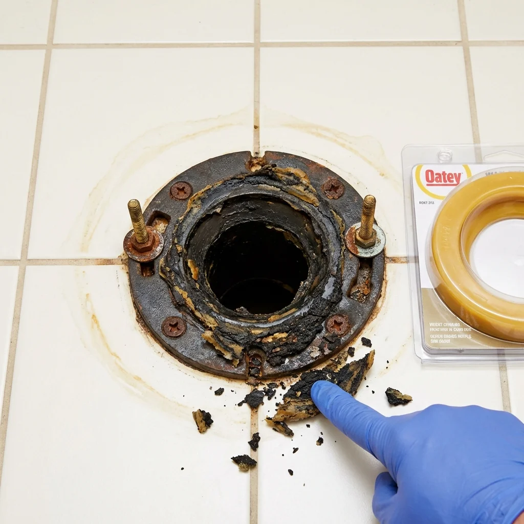 Failed wax ring showing water seepage at the base of a toilet in a Camino, CA home
