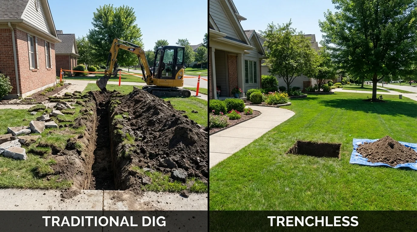 Trenchless sewer repair with minimal yard damage versus traditional excavation in Camino, CA